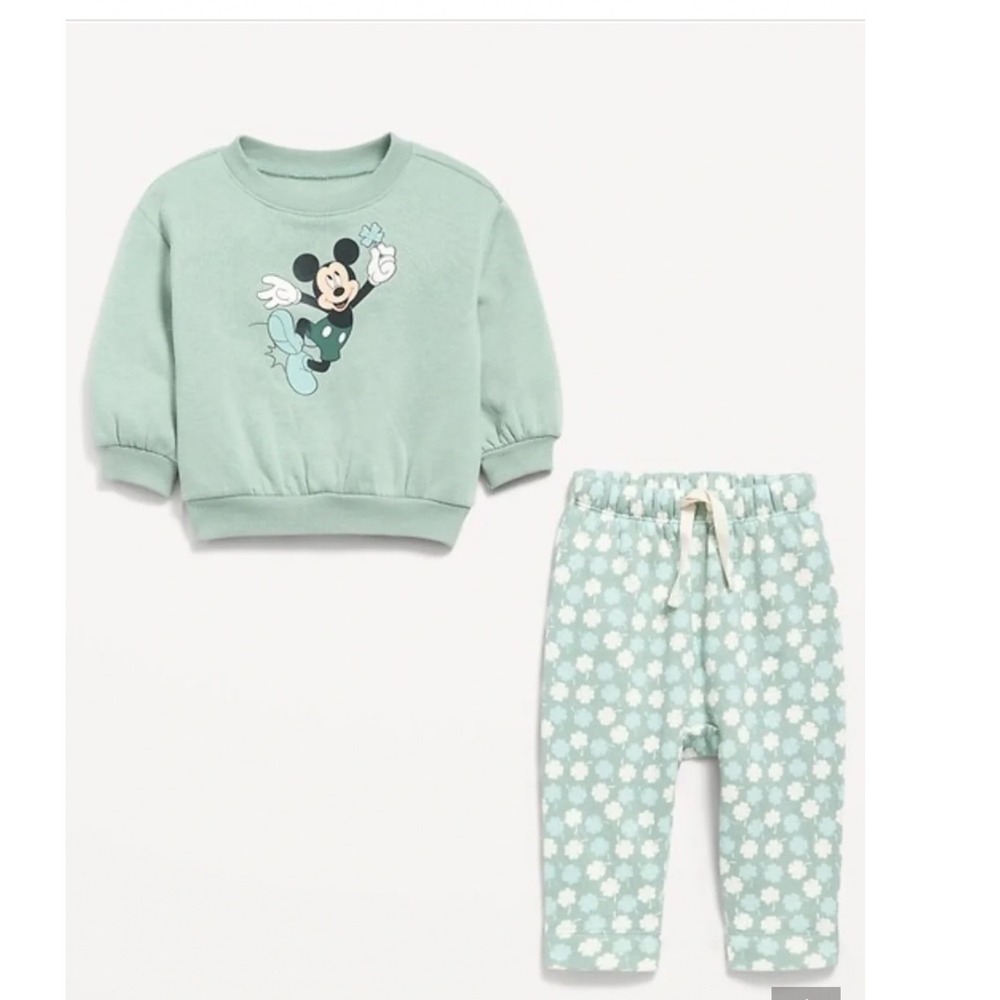 Old Navy Disney Mickey Mouse St Patricks Day Sweatshirt Pants Set 12-18M NWT